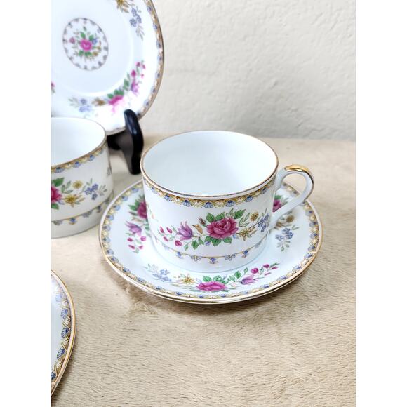 Lipper And Mann Teacup & Saucer 5 1/2" Pink Roses Gold Trim 4 Sets Japan Vintage - Picture 6 of 13